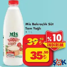 MİS BAKRAÇLIK SÜT TAM YAĞLI 1 L indirimli fiyat MİS BAKRAÇLIK SÜT TAM YAĞLI 1 L fiyat ve kampanya bilgisi